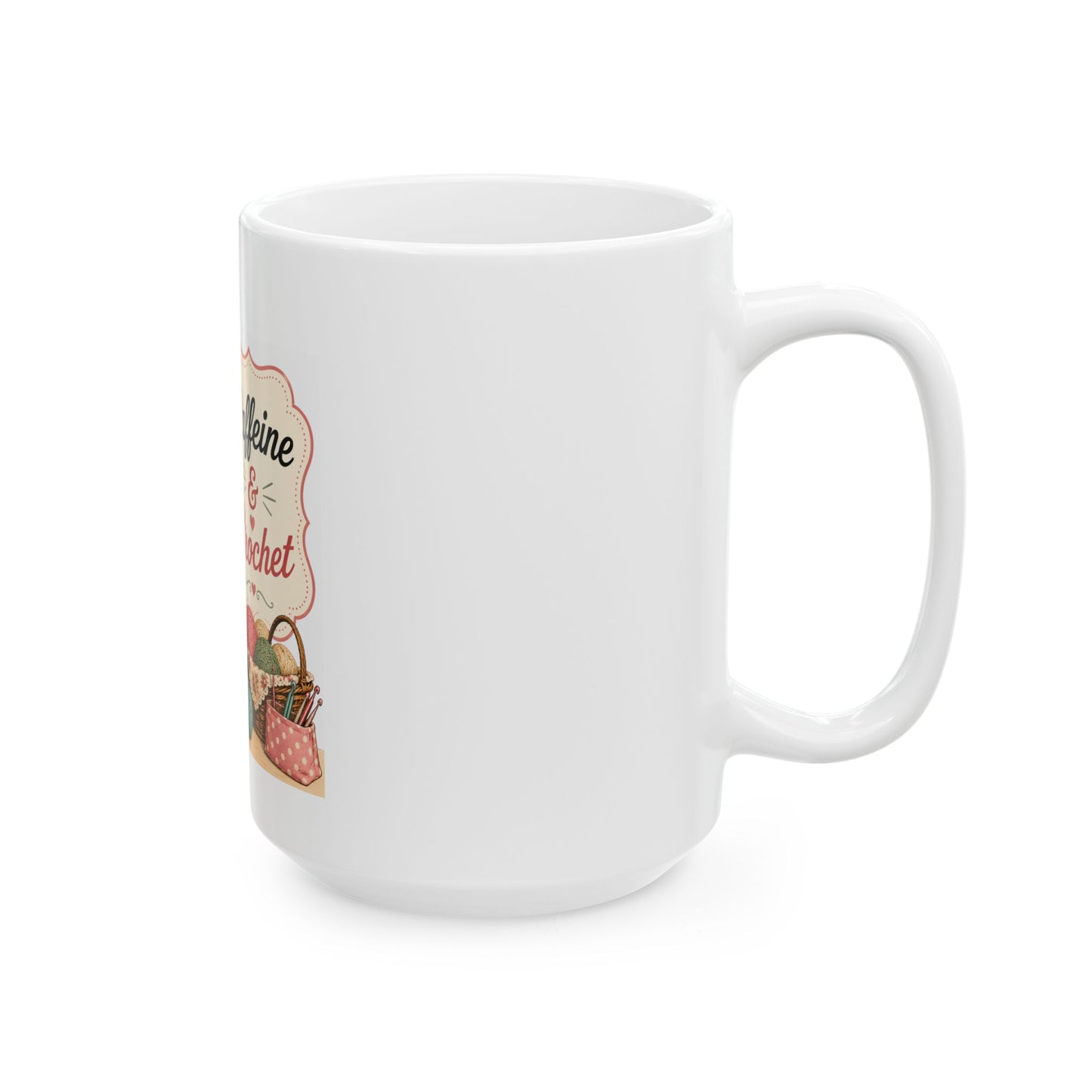Caffeine & Crochet Ceramic Mug — Retro Vintage Coffee Lover Gift