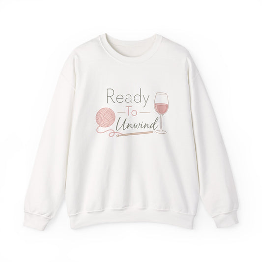 Crewneck Sweatshirt - "Ready to Unwind" Knit & Wine Cozy Pullover
