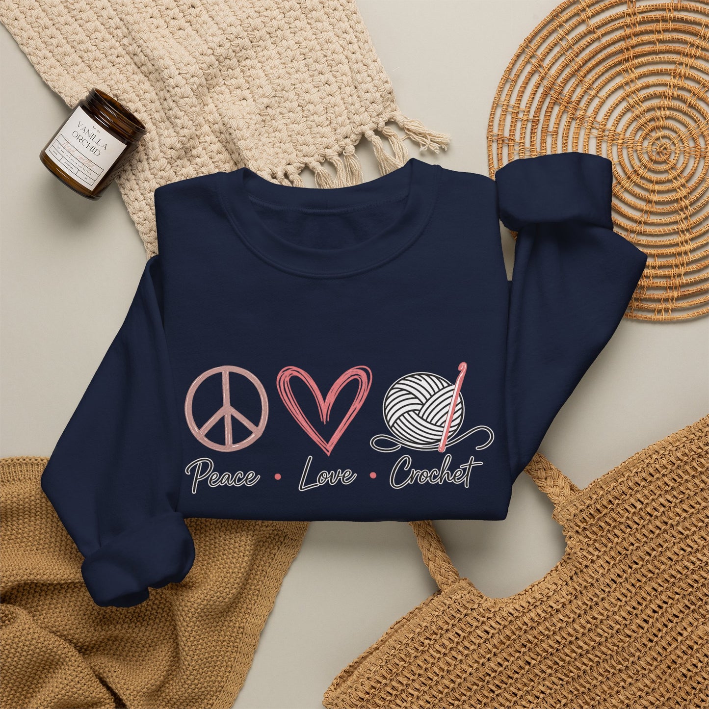 Crochet Sweatshirt - "Peace Love Crochet" Crewneck for Knitters