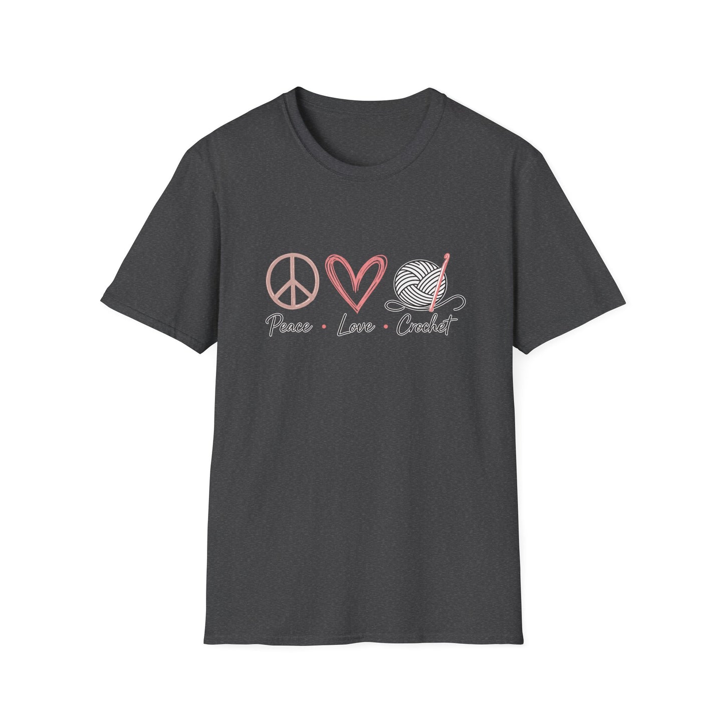 Peace Love Crochet T‑Shirt — Cute Knitting/Yarn Shirt for Crocheters