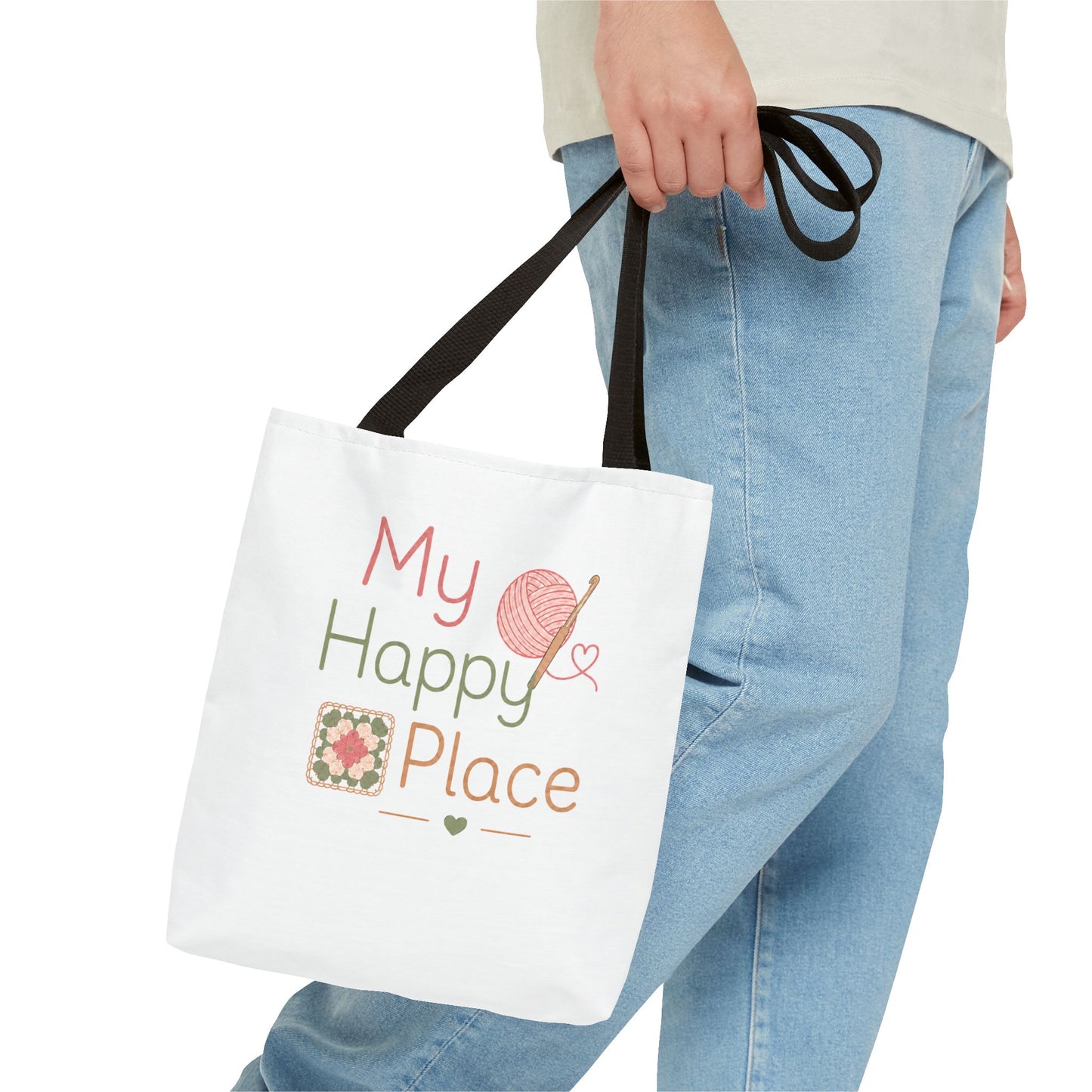 Crochet Knitting 'My Happy Place' Tote Bag
