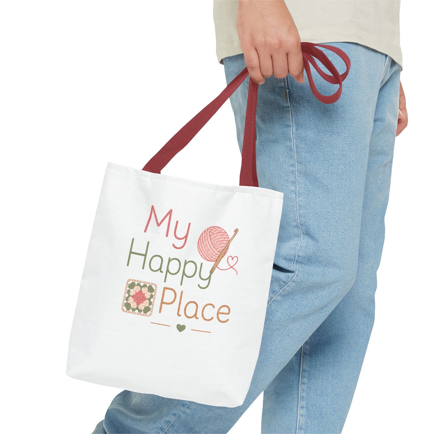 Crochet Knitting 'My Happy Place' Tote Bag
