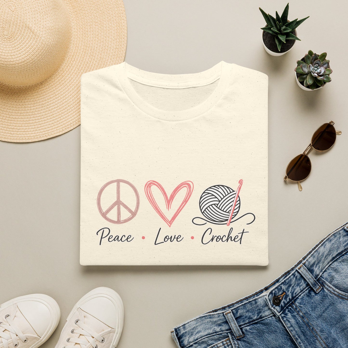 Peace Love Crochet T‑Shirt — Cute Knitting/Yarn Shirt for Crocheters