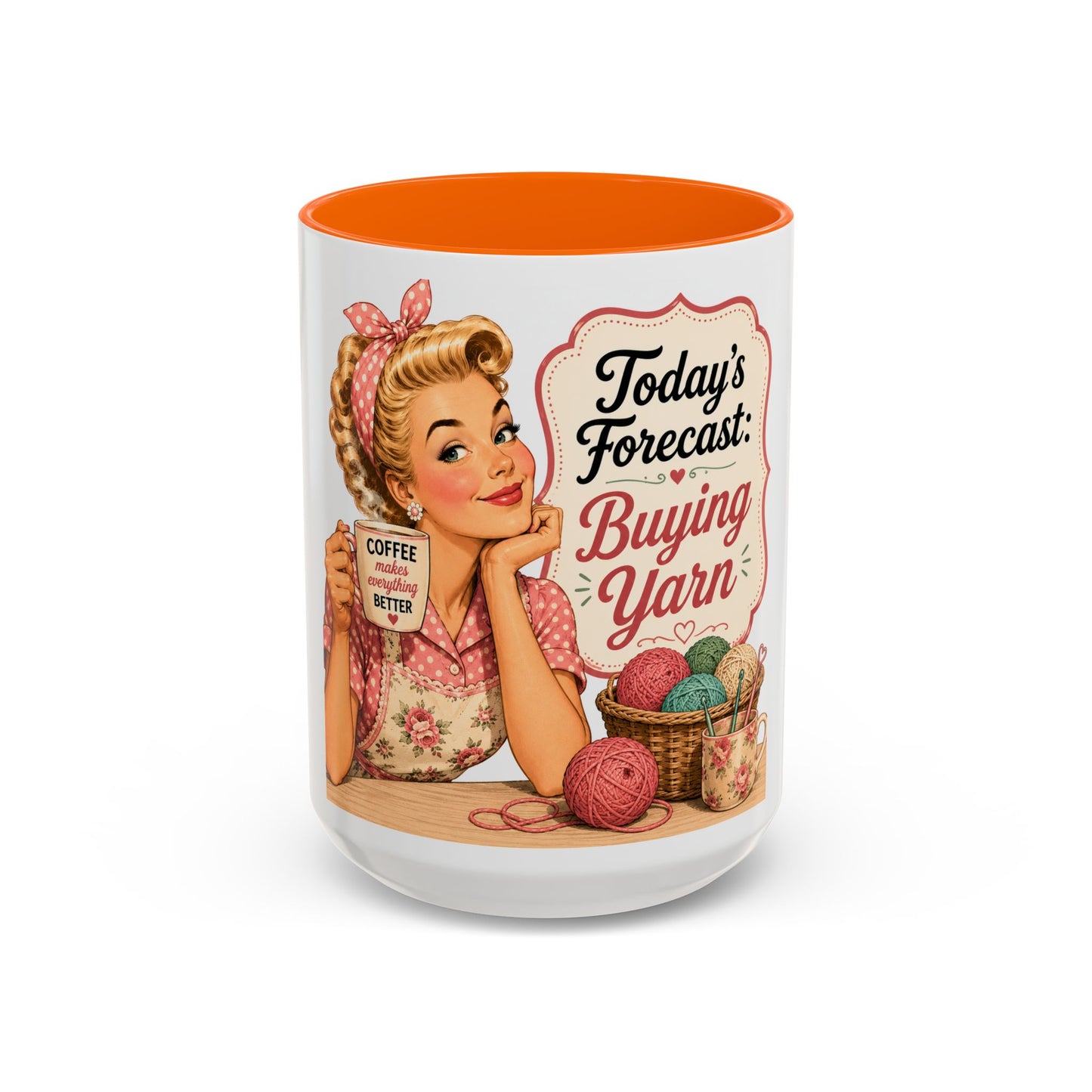 Knitting Coffee Mug - "Today's Forecast: Buying Yarn" Retro Accent Mug (11/15oz)