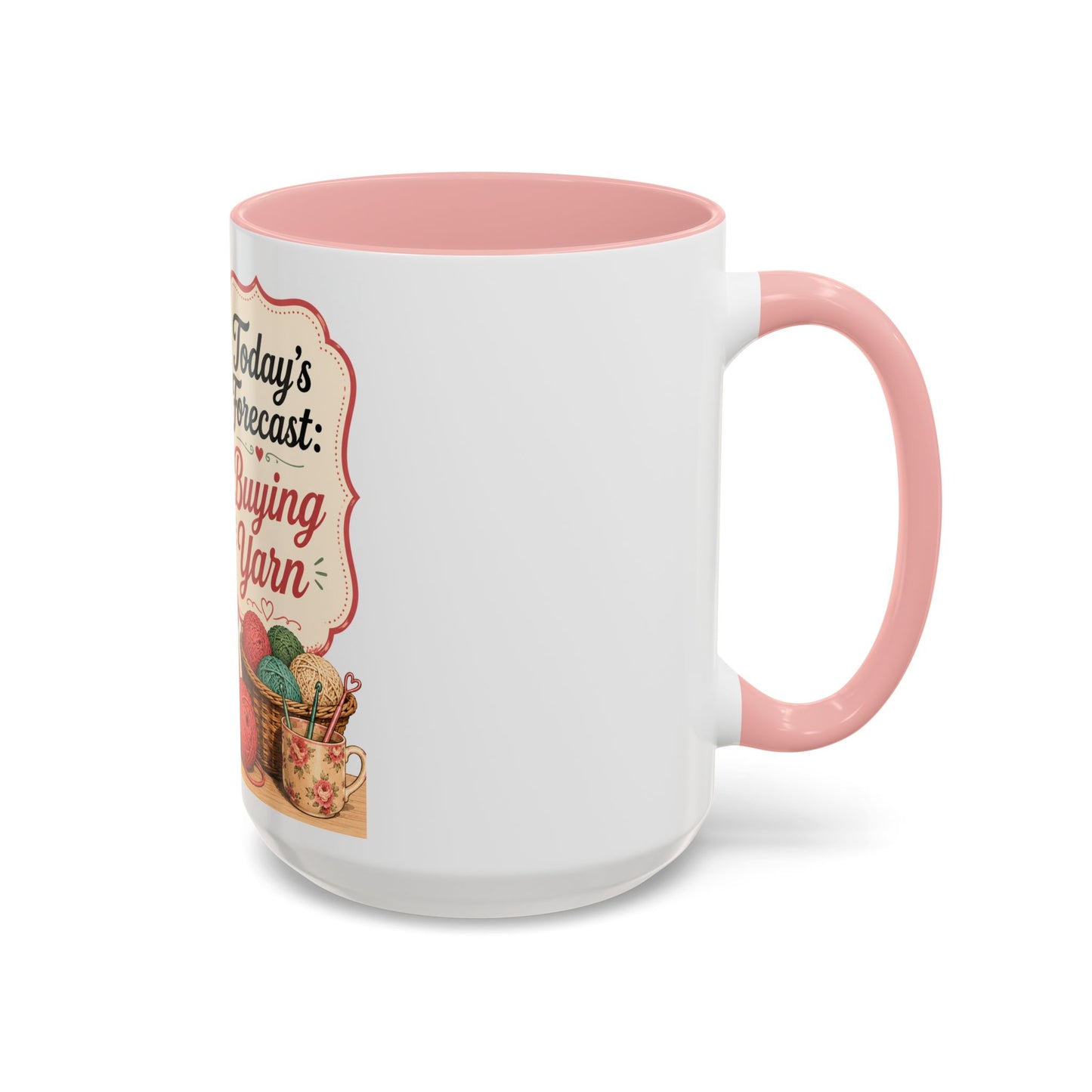Knitting Coffee Mug - "Today's Forecast: Buying Yarn" Retro Accent Mug (11/15oz)