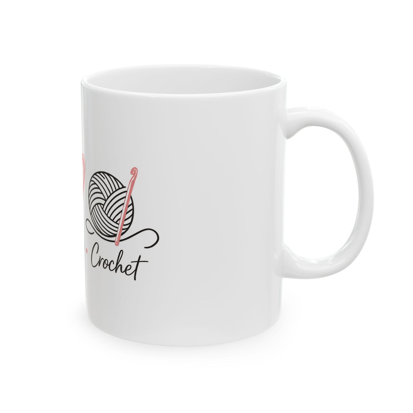 Peace • Love • Crochet Ceramic Mug — Cute Yarn Lover Coffee Cup (11oz/15oz)