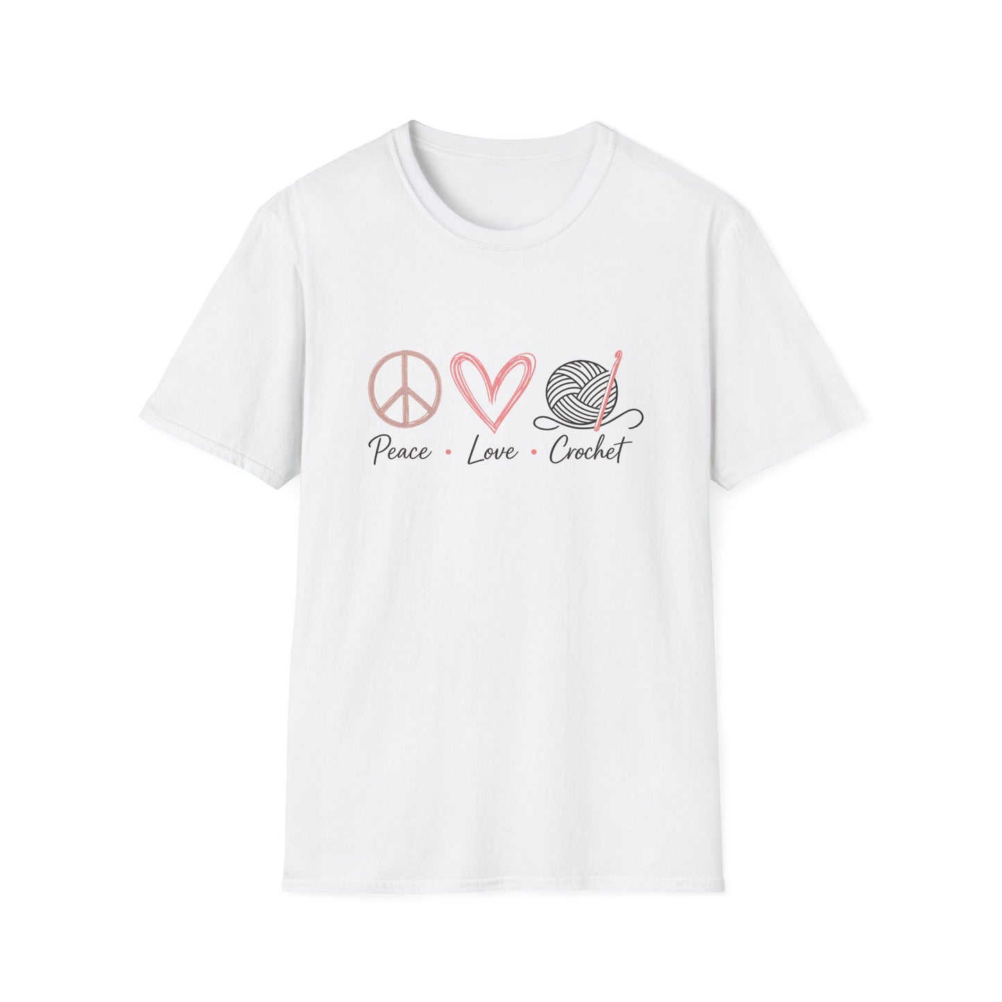 Peace Love Crochet T‑Shirt — Cute Knitting/Yarn Shirt for Crocheters