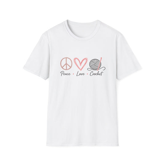 Peace Love Crochet T‑Shirt — Cute Knitting/Yarn Shirt for Crocheters