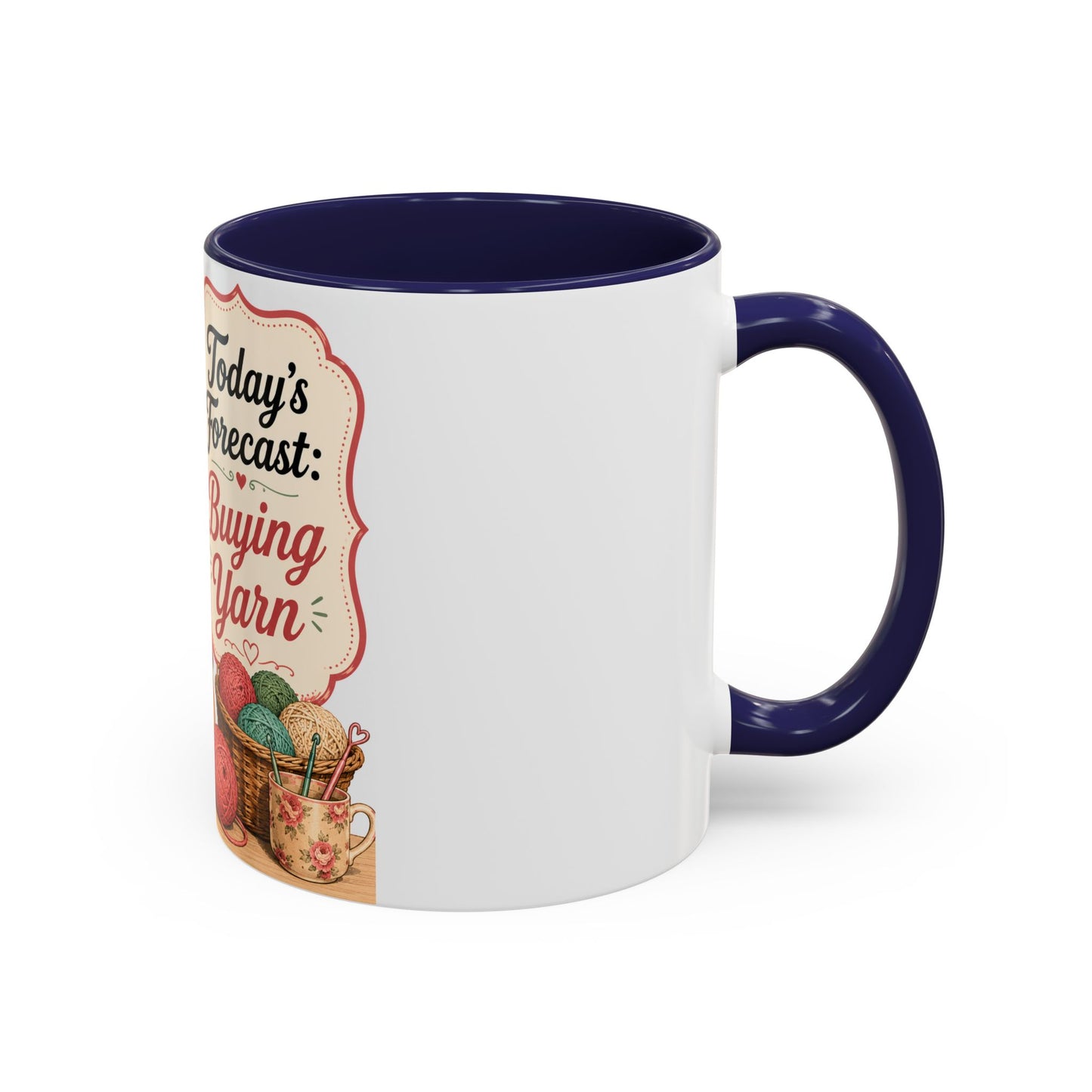 Knitting Coffee Mug - "Today's Forecast: Buying Yarn" Retro Accent Mug (11/15oz)