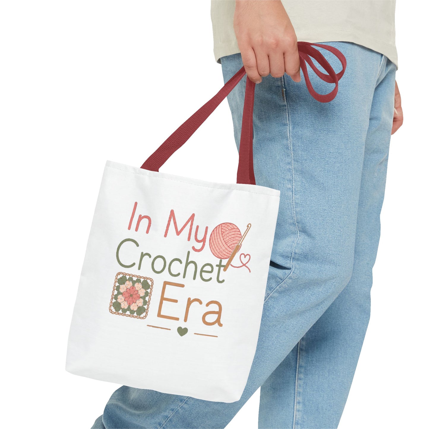 Crochet Tote Bag – “In My Crochet Era” Yarn & Granny Square Canvas Tote