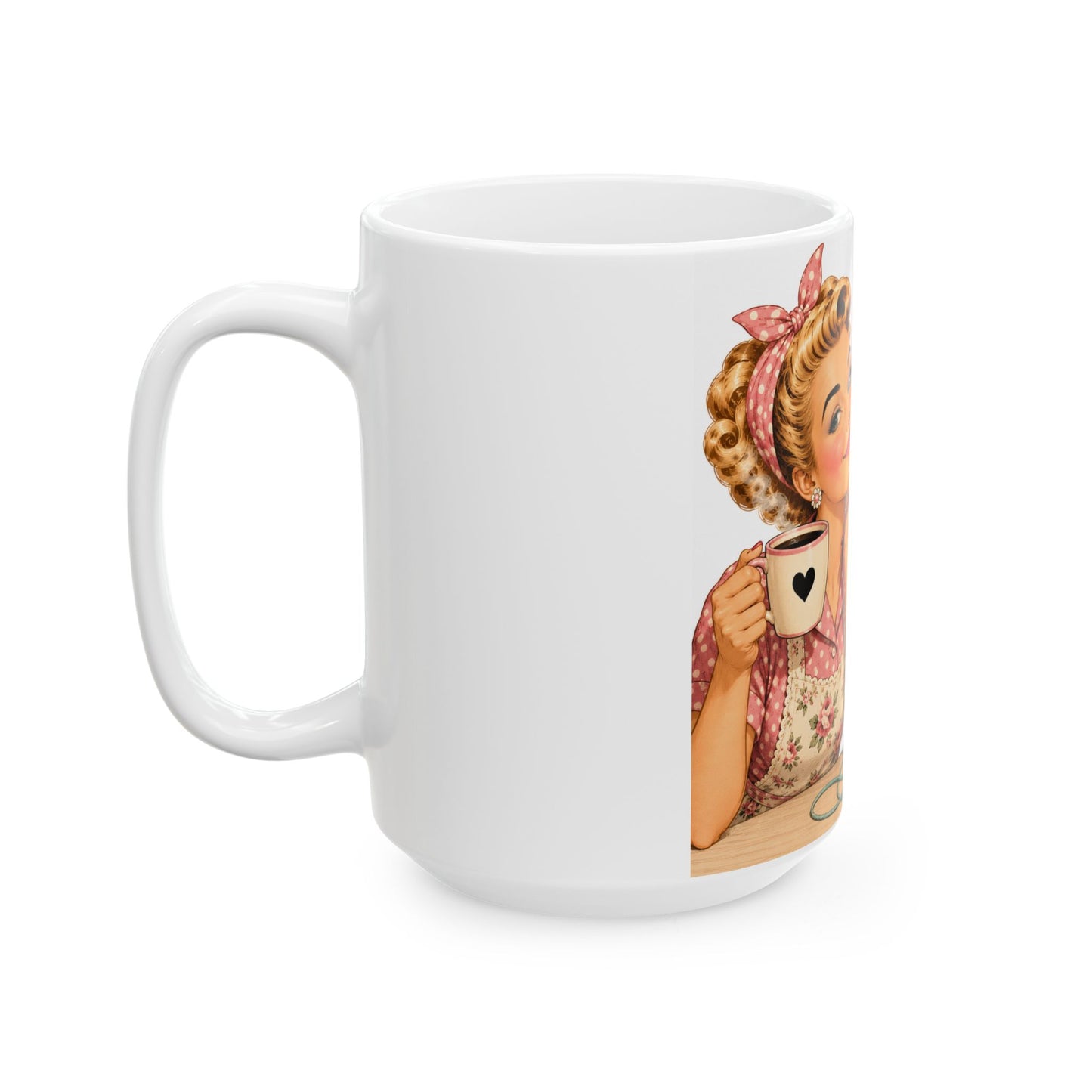 Caffeine & Crochet Ceramic Mug — Retro Vintage Sewing Lover Coffee Cup (11oz/15oz)