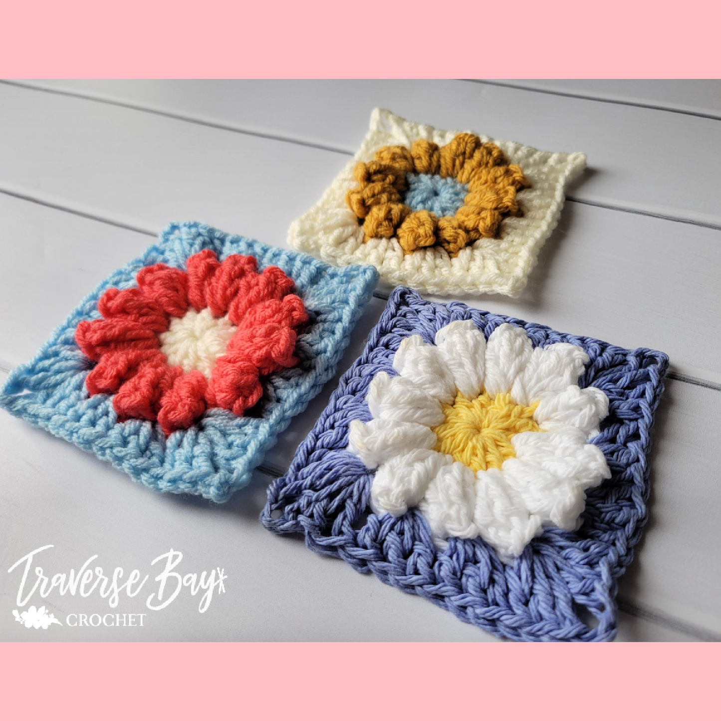 Crochet Granny Popcorn Flower Square Pattern