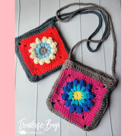 Crochet Flower Color Burst Granny Square Crossbody Pattern