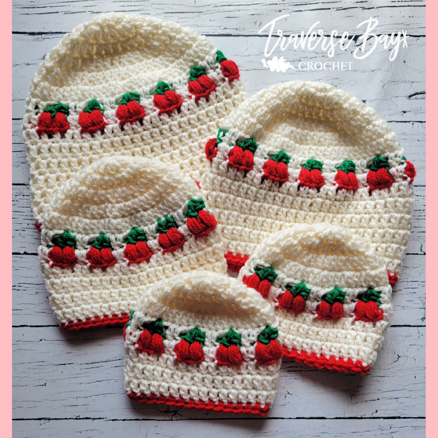 Crochet Cherry Beanie Pattern 5 Sizes