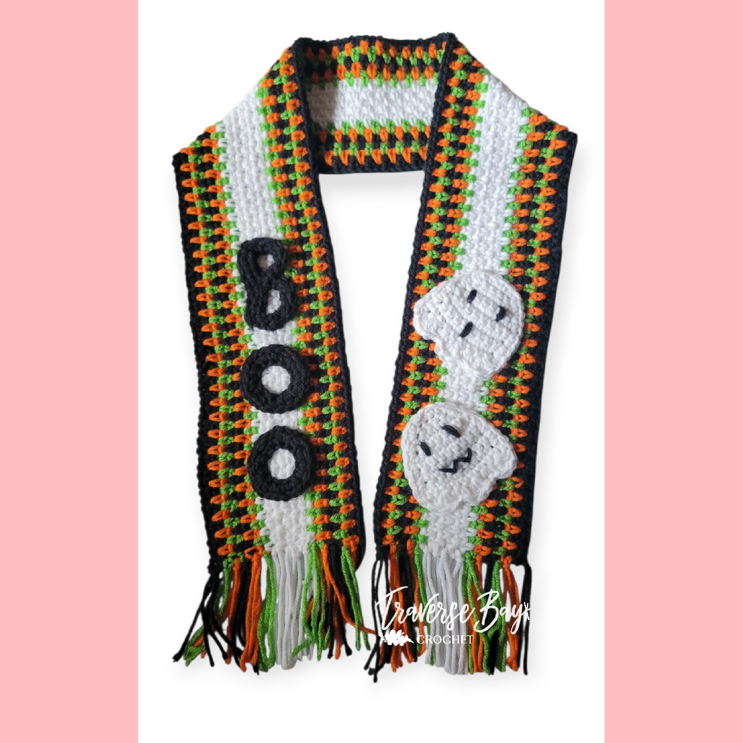 Crochet Halloween Boo Ghost Scarf Pattern