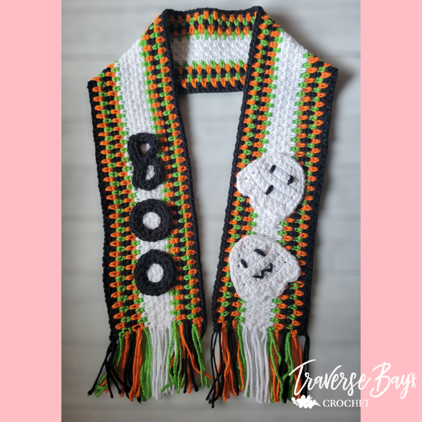 Crochet Halloween Boo Ghost Scarf Pattern