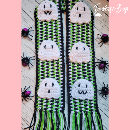 Crochet Halloween Ghost Scarf Pattern