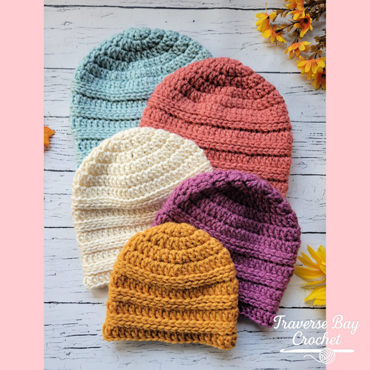 Crochet Double Ridge Beanie Pattern 5 Sizes