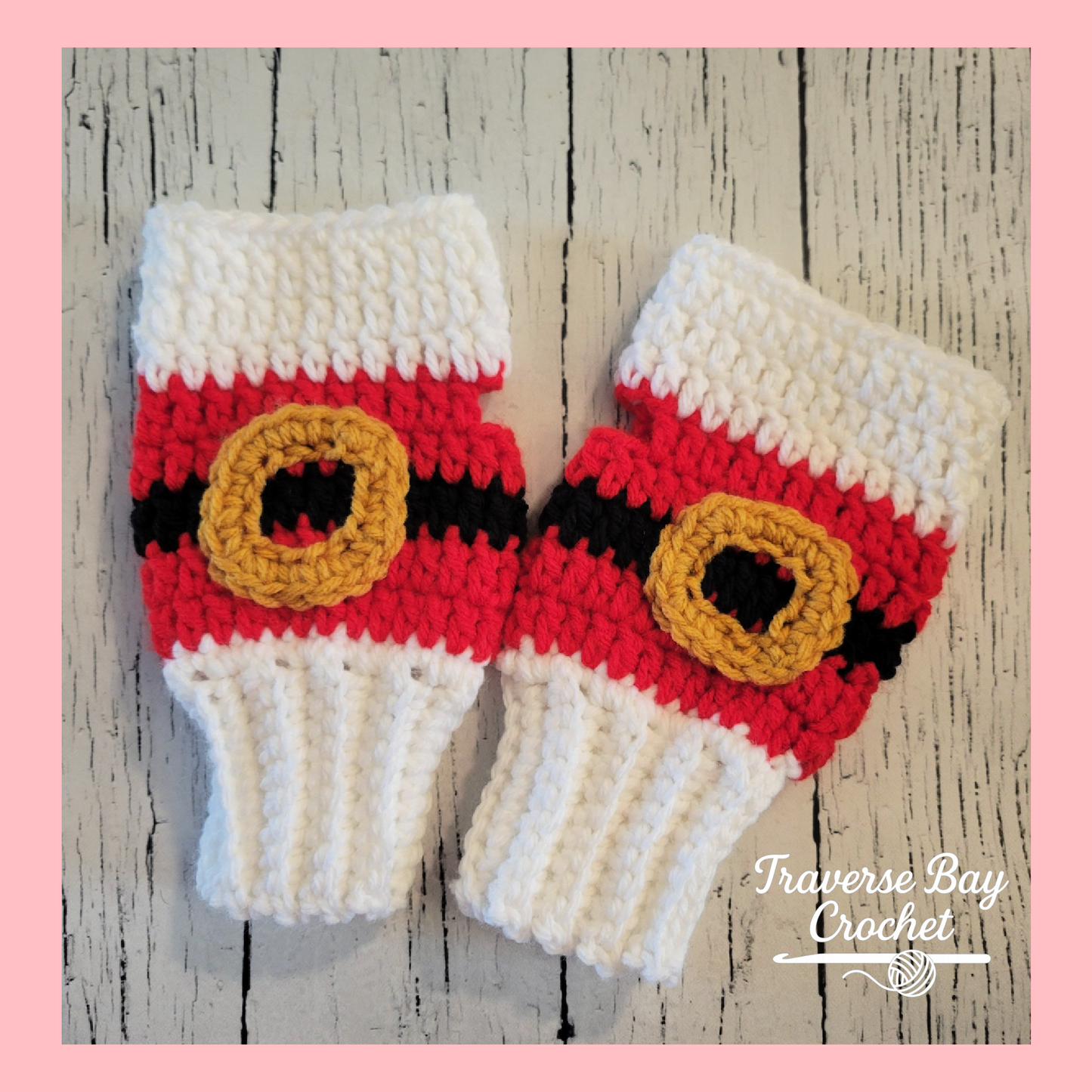 Crochet Santa Fingerless Mittens Pattern