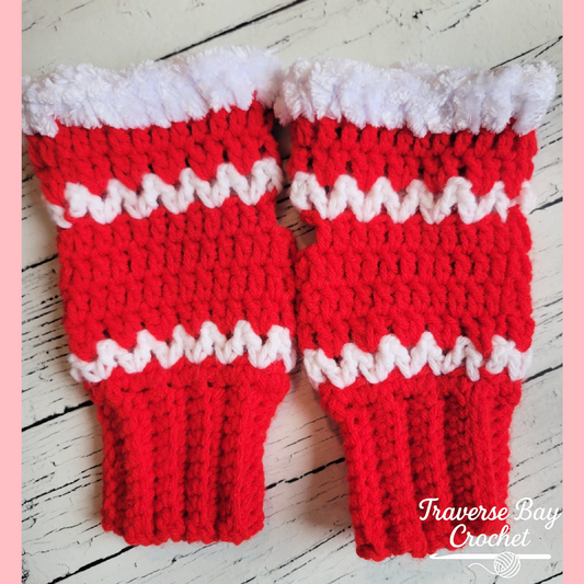 Crochet Mrs. Claus Fingerless Mittens Pattern
