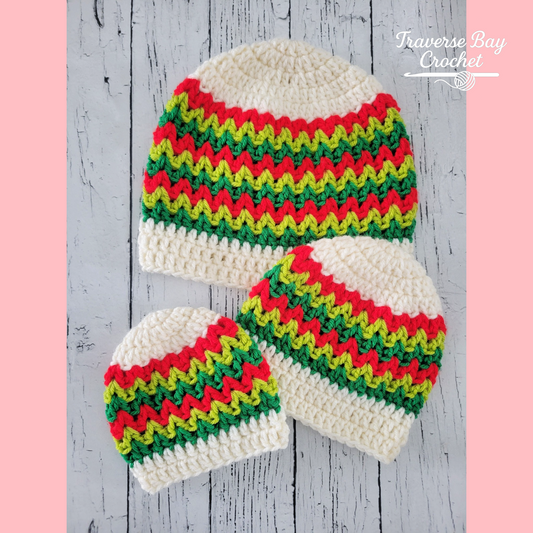 Crochet Zig Zag Chevron Hat Pattern 4 Sizes
