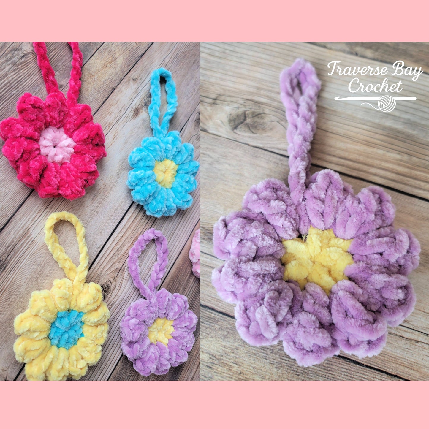 Crochet Chenille Flower Bag Charm Pattern