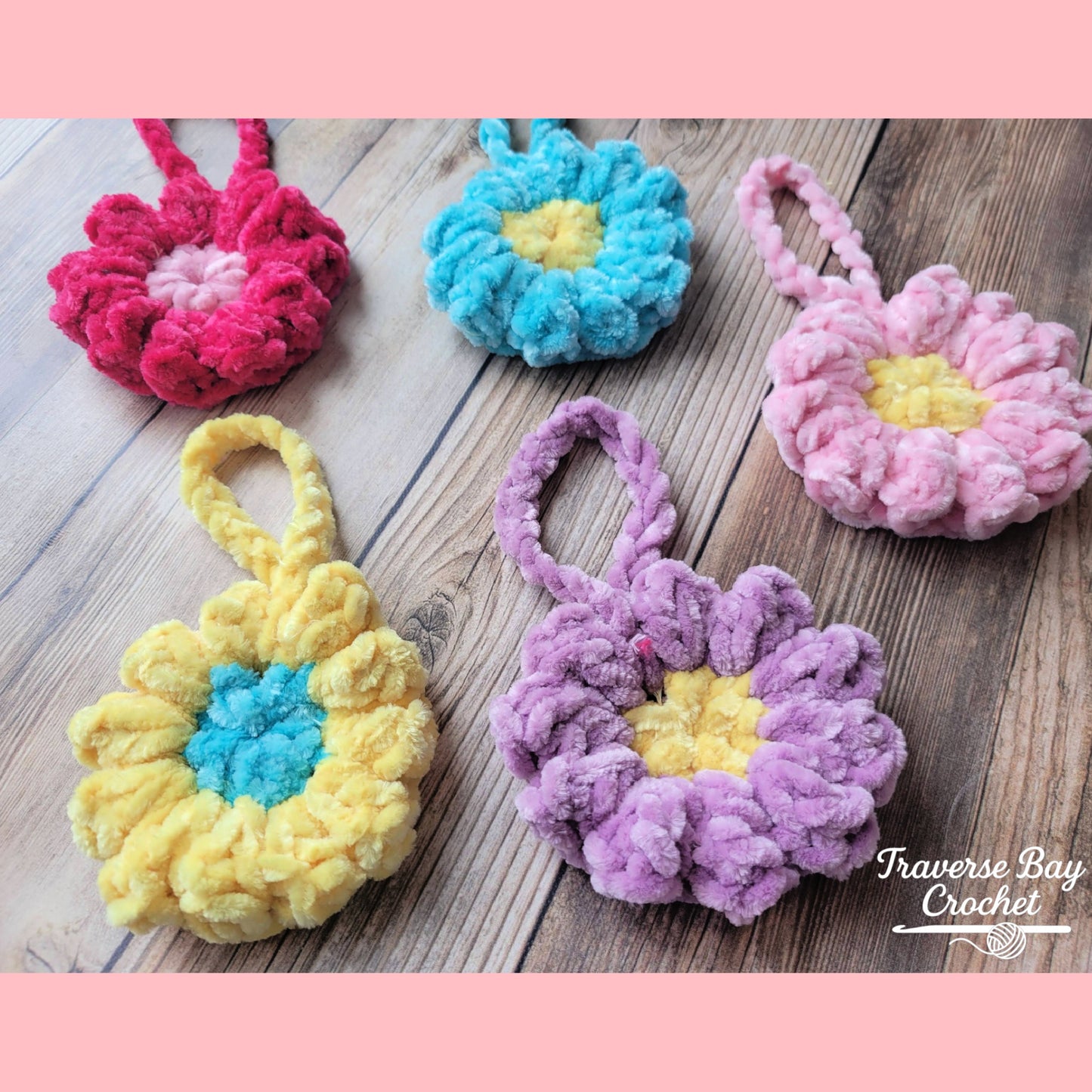 Crochet Chenille Flower Bag Charm Pattern