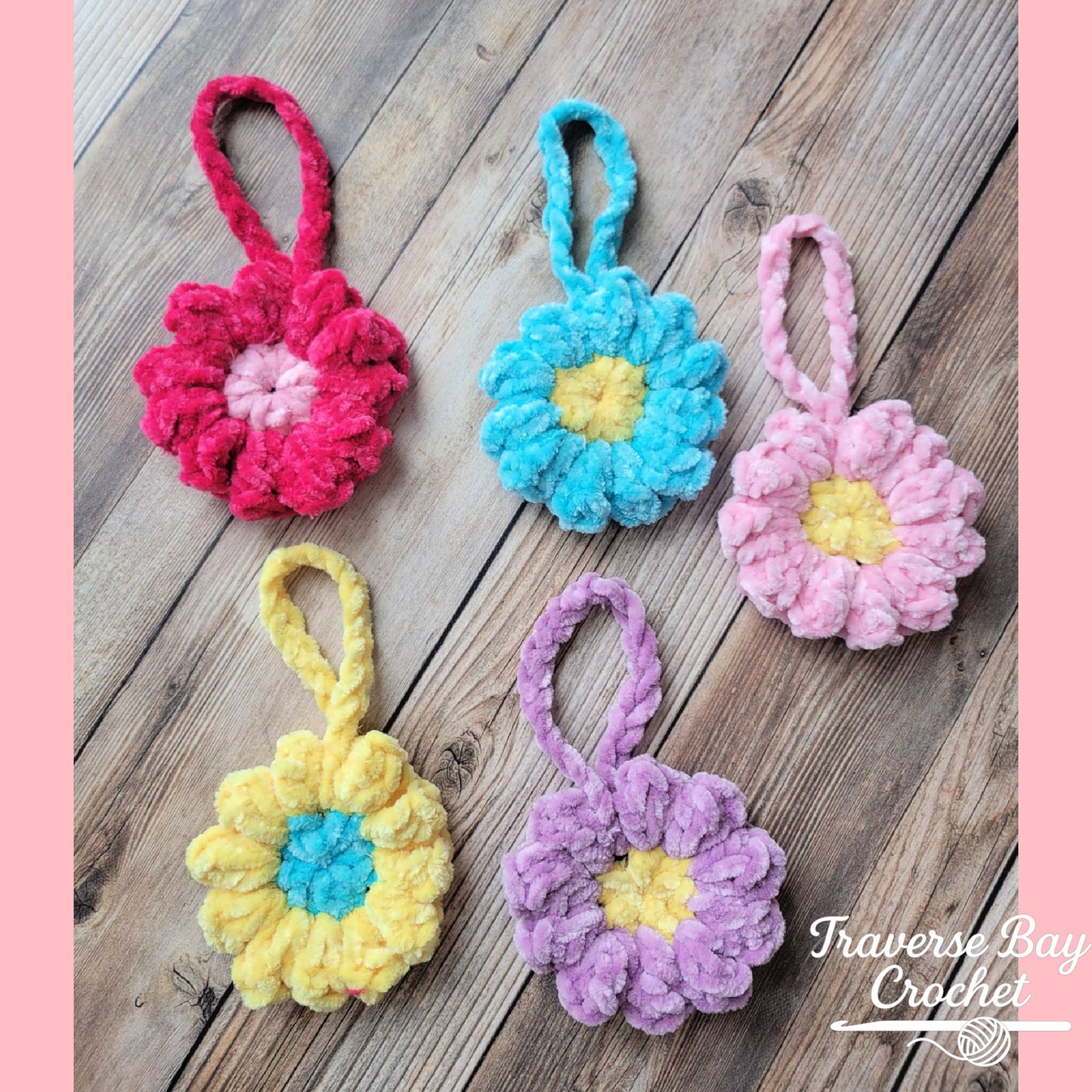 Crochet Chenille Flower Bag Charm Pattern