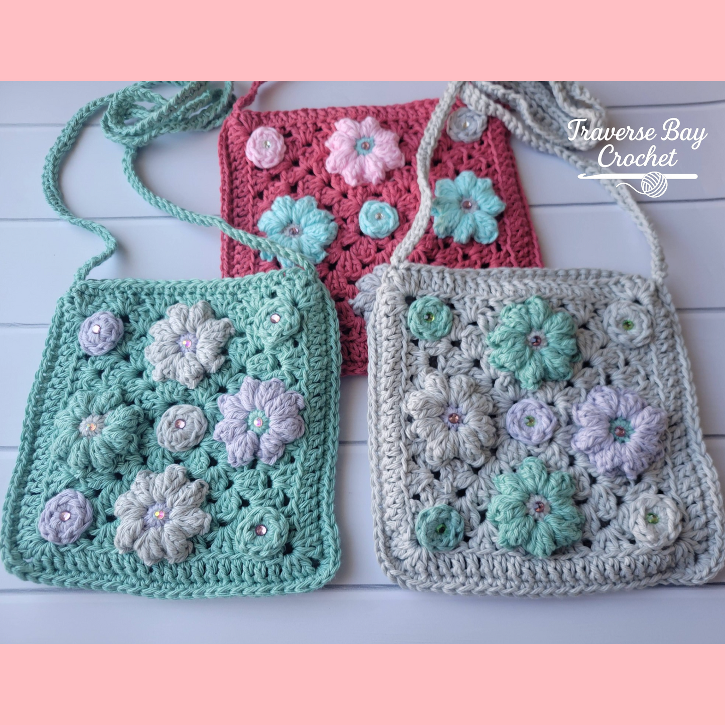 Crochet Elegant Flower Crossbody Bag Pattern Child Adult Sizes