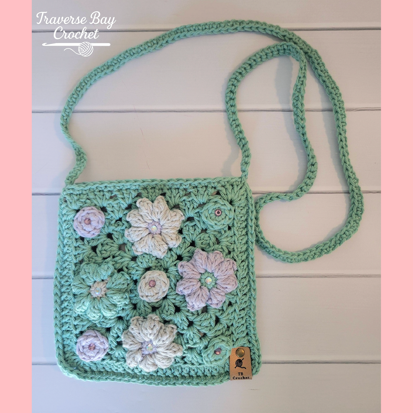 Crochet Elegant Flower Crossbody Bag Pattern Child Adult Sizes