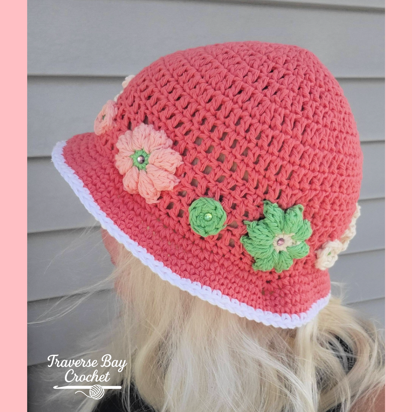 Crochet Elegant Flower Sun Hat Pattern Baby Child Adult Sizes
