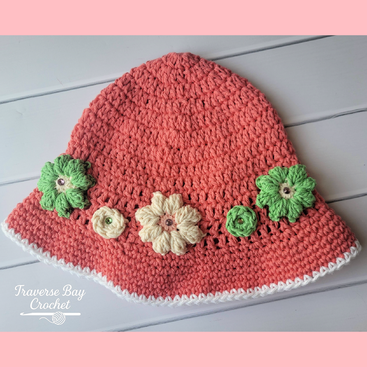 Crochet Elegant Flower Sun Hat Pattern Baby Child Adult Sizes