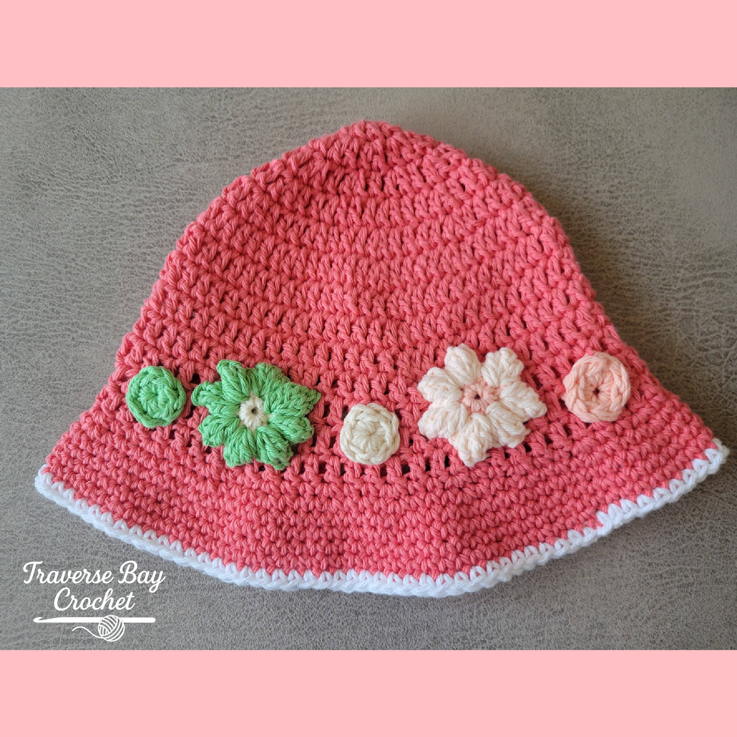 Crochet Elegant Flower Sun Hat Pattern Baby Child Adult Sizes