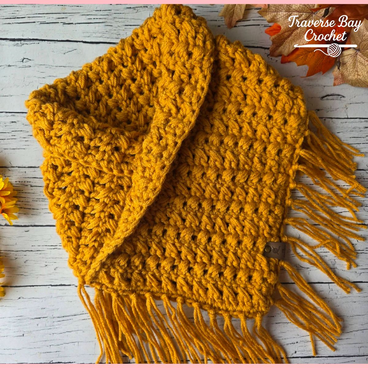 Crochet Maple Crossing Fringe Scarf Neck Warmer Pattern