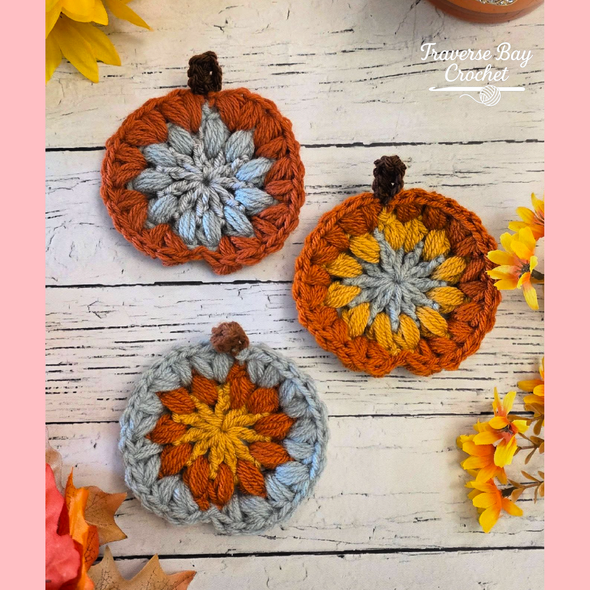 Crochet Granny Pumpkin Coasters Pattern