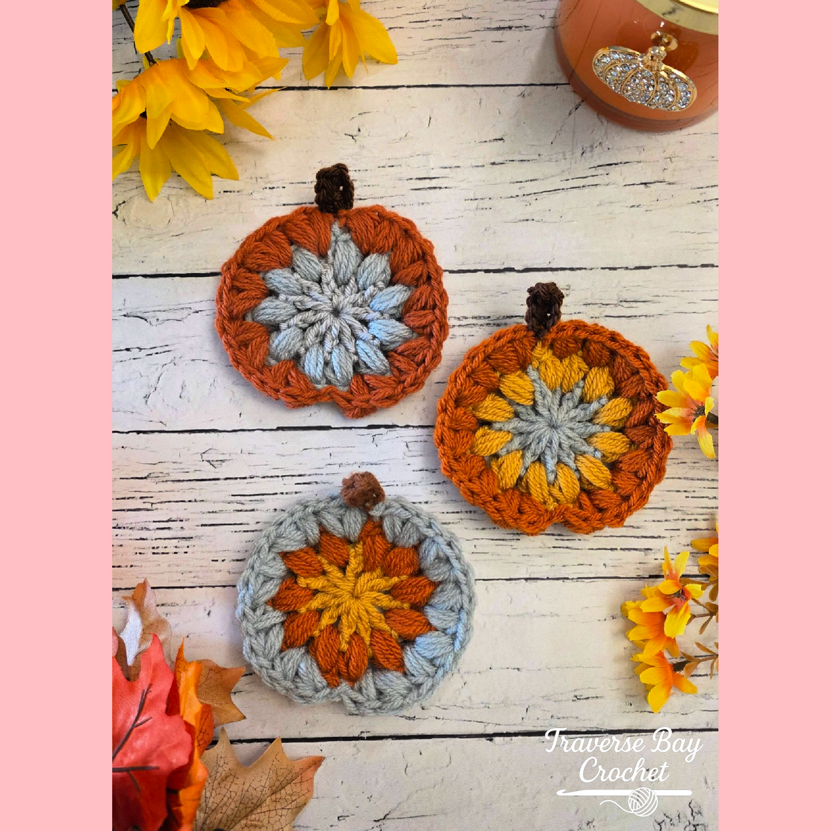 Crochet Granny Pumpkin Coasters Pattern