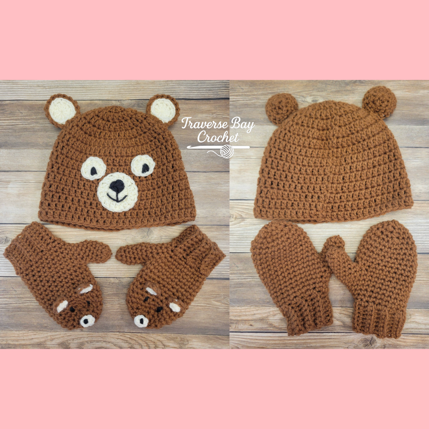 Crochet Bear Hat And Mitten Set Pattern Baby-Adult Sizes