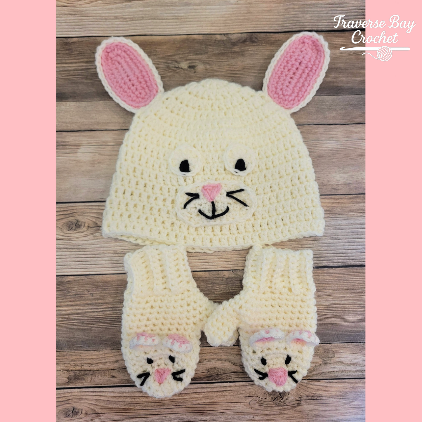 Crochet Bunny Hat And Mitten Set Pattern Baby-Adult Sizes