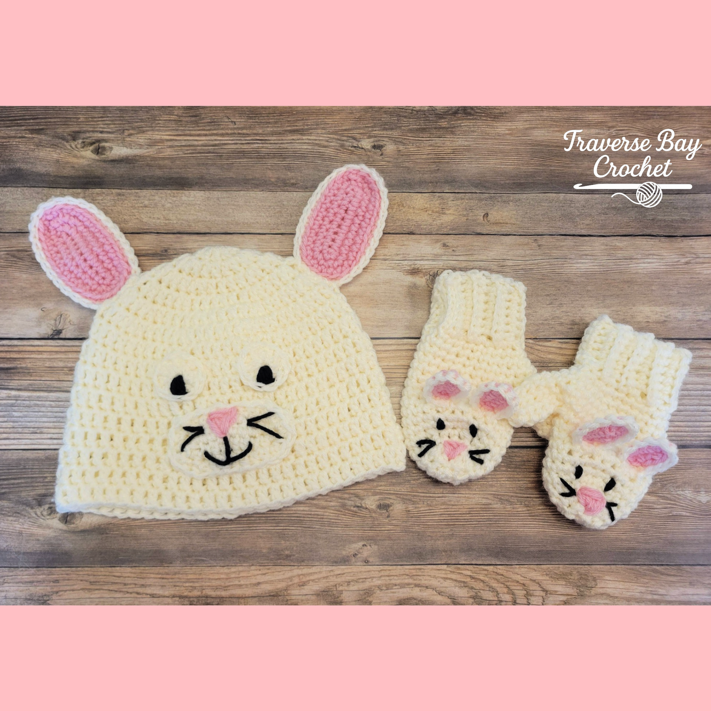 Crochet Bunny Hat And Mitten Set Pattern Baby-Adult Sizes