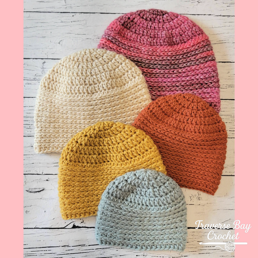 Crochet Bay Ridge Family Beanie Pattern 5 Sizes