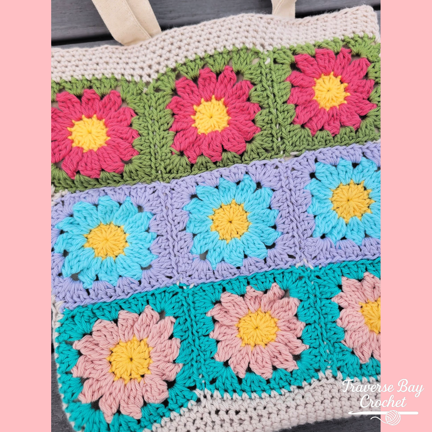 Crochet Daisy Flower Canvas Tote Bag Pattern