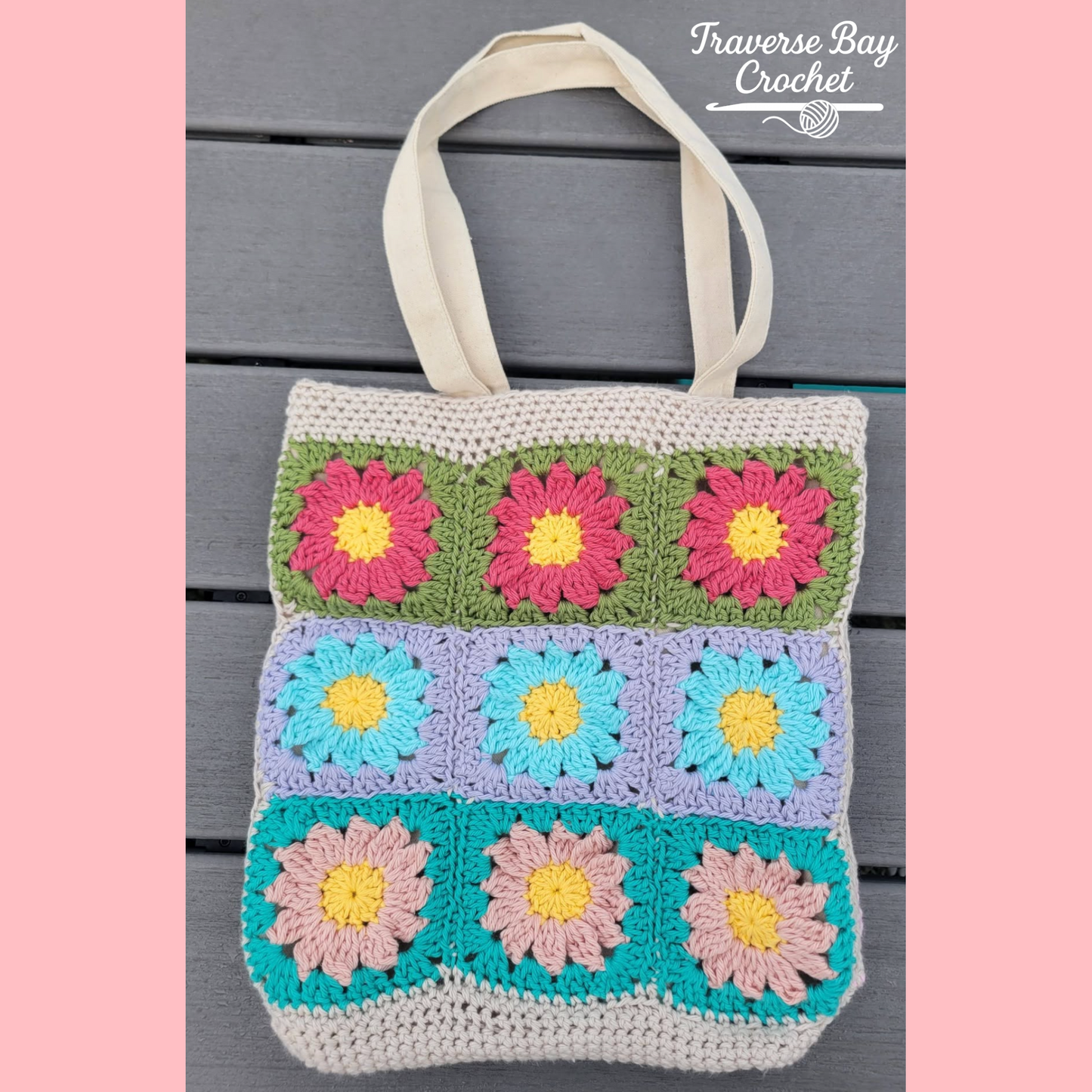 Crochet Daisy Flower Canvas Tote Bag Pattern