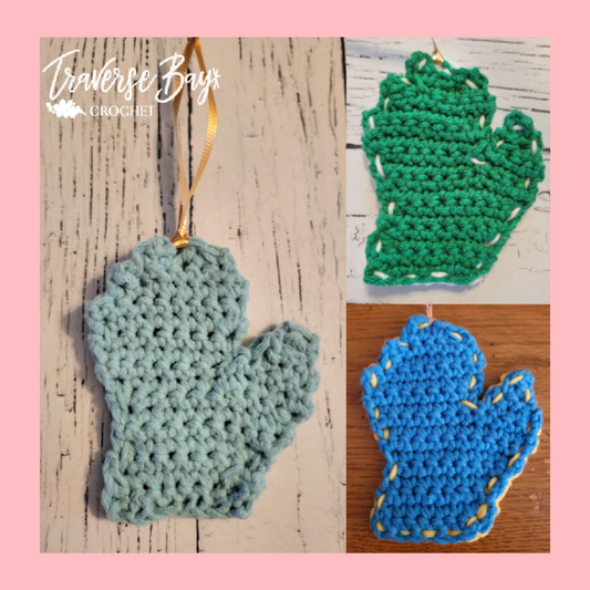 Crochet Michigan Lower Peninsula Mitten Appliqué Ornament Pattern