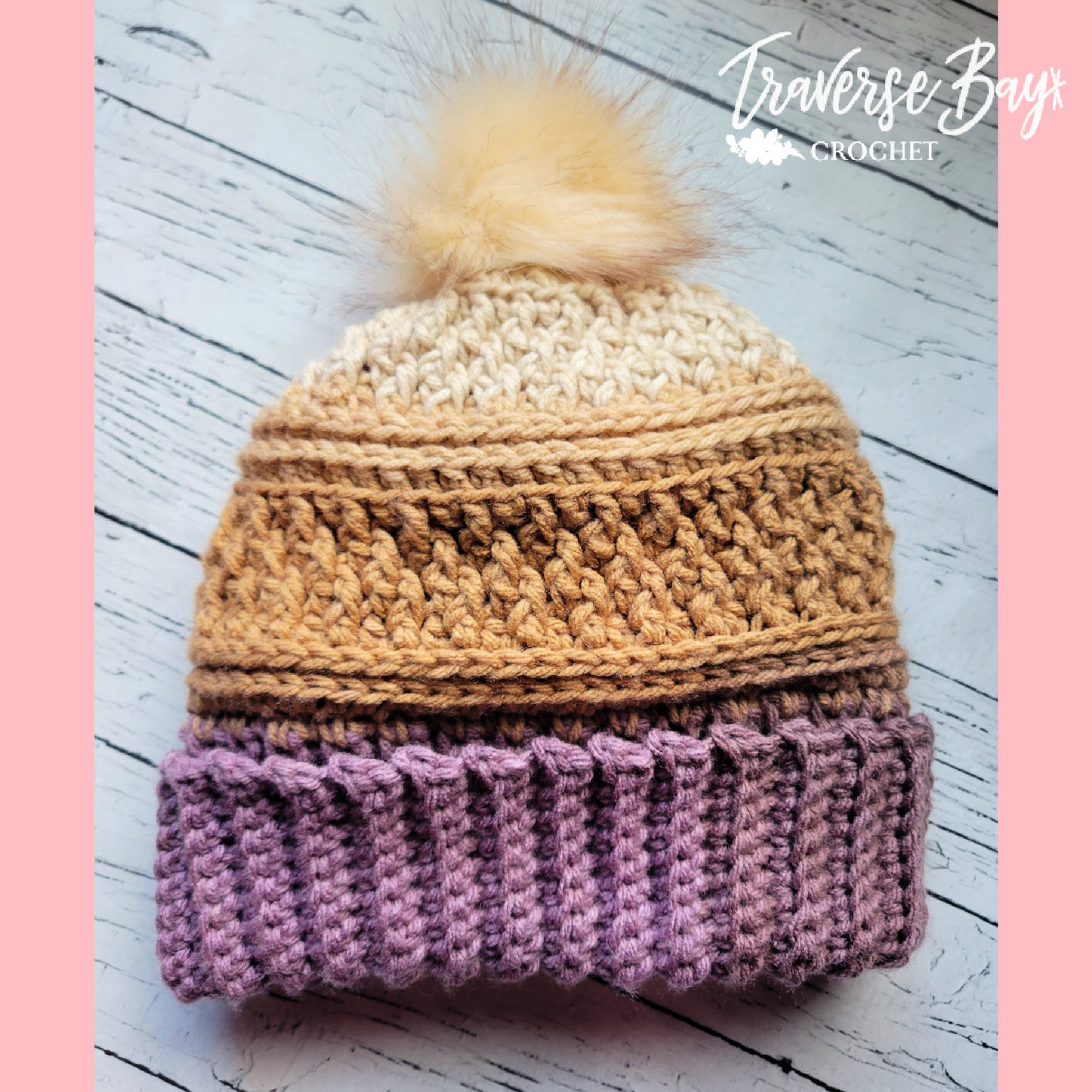 Crochet Bella Ribbed Pom Beanie Hat Adult Size