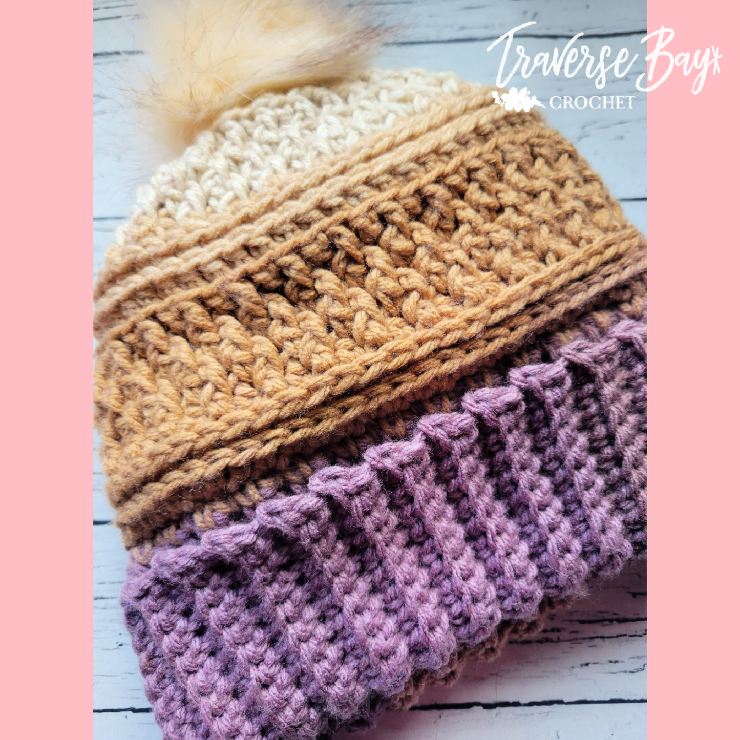 Crochet Bella Ribbed Pom Beanie Hat Adult Size