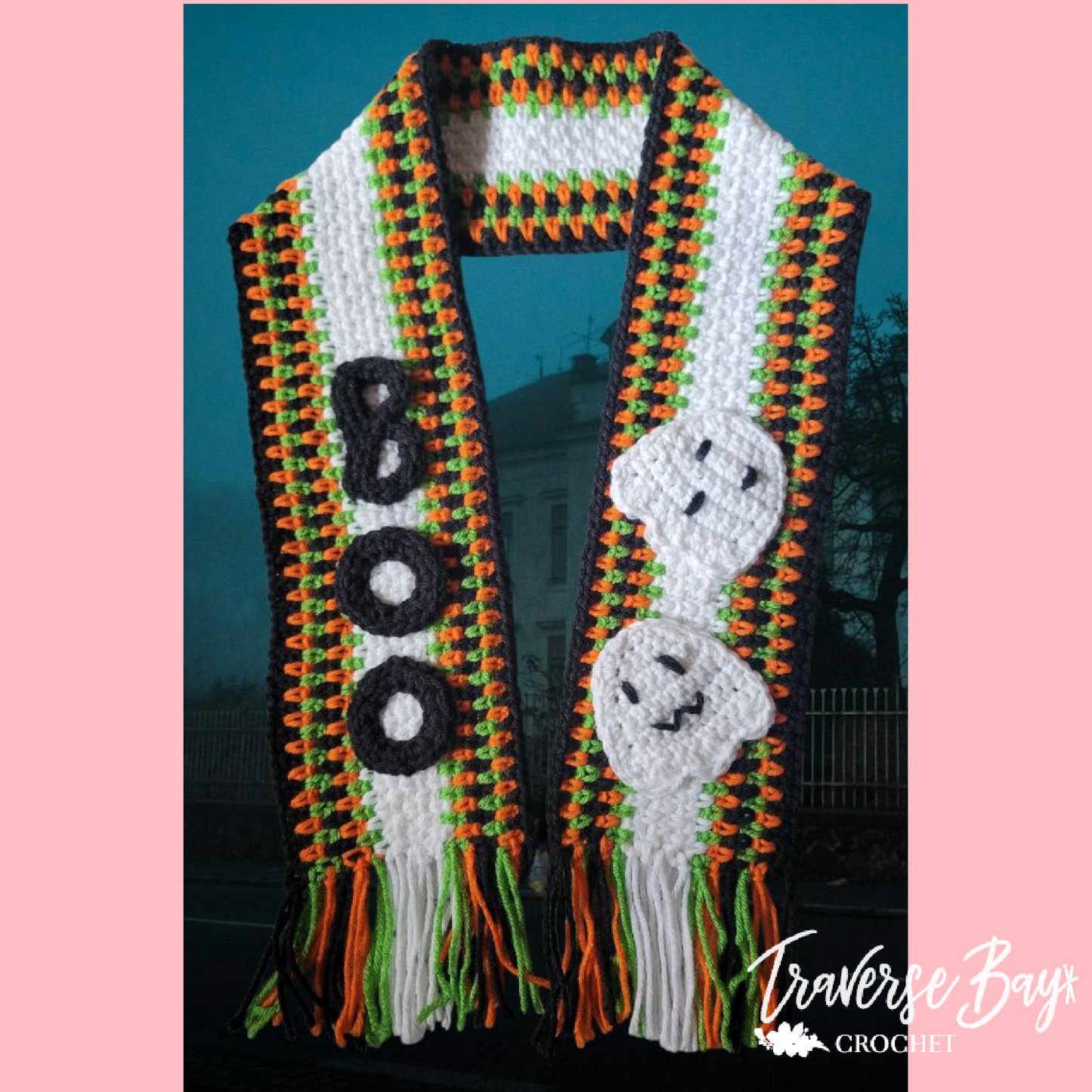 Crochet Halloween Boo Ghost Scarf Pattern