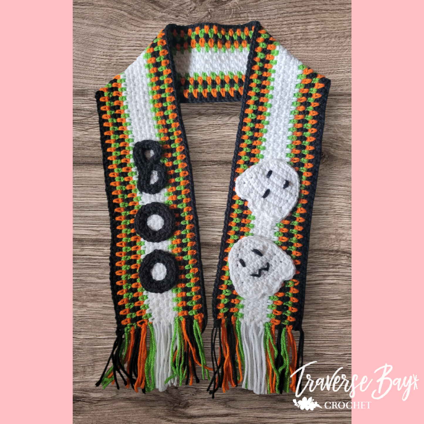 Crochet Halloween Boo Ghost Scarf Pattern