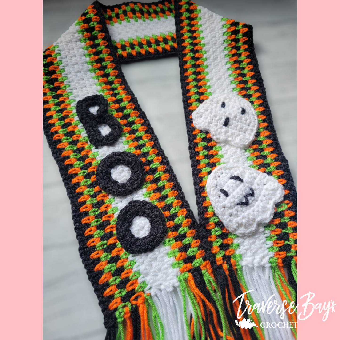 Crochet Halloween Boo Ghost Scarf Pattern