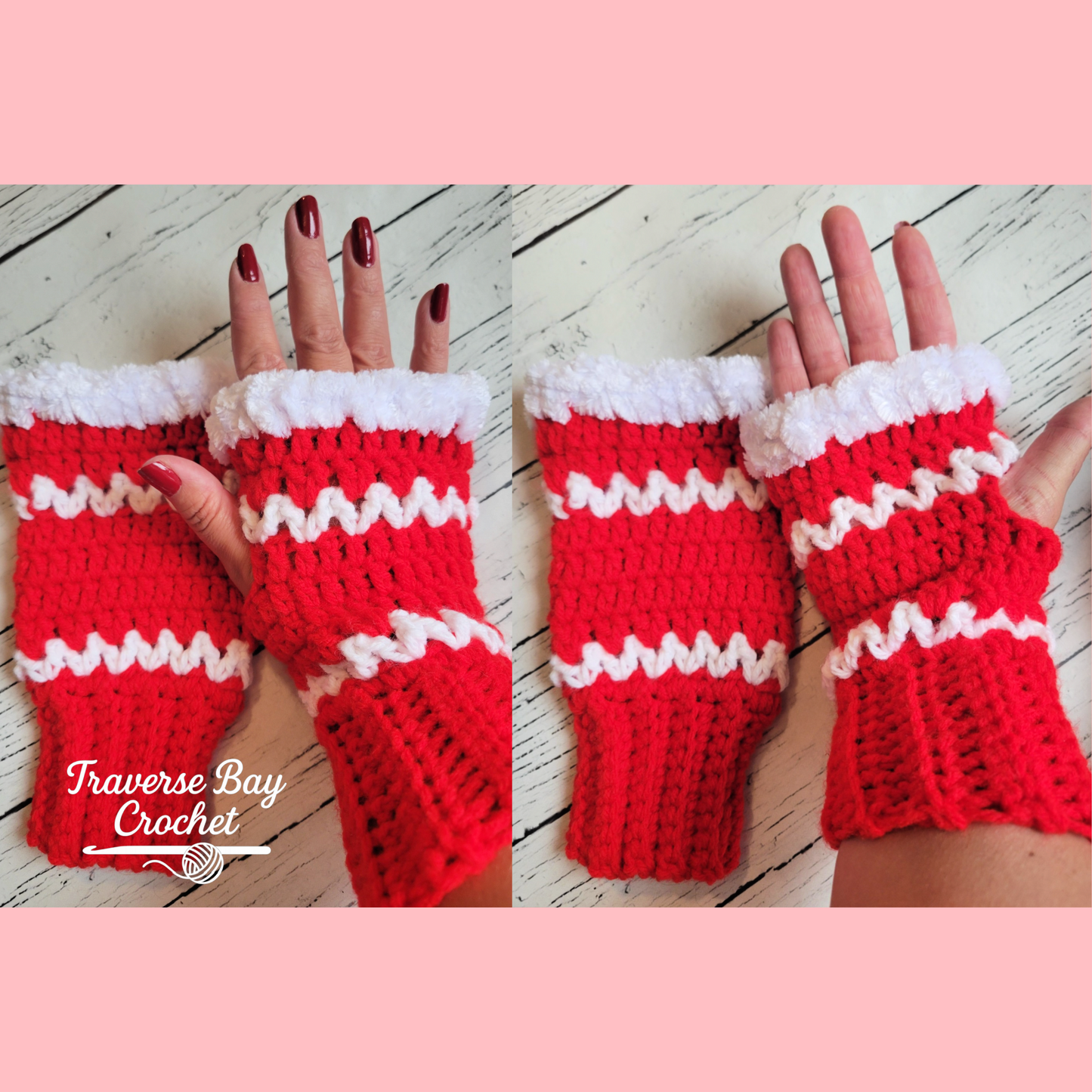 Crochet Mrs. Claus Fingerless Mittens Pattern