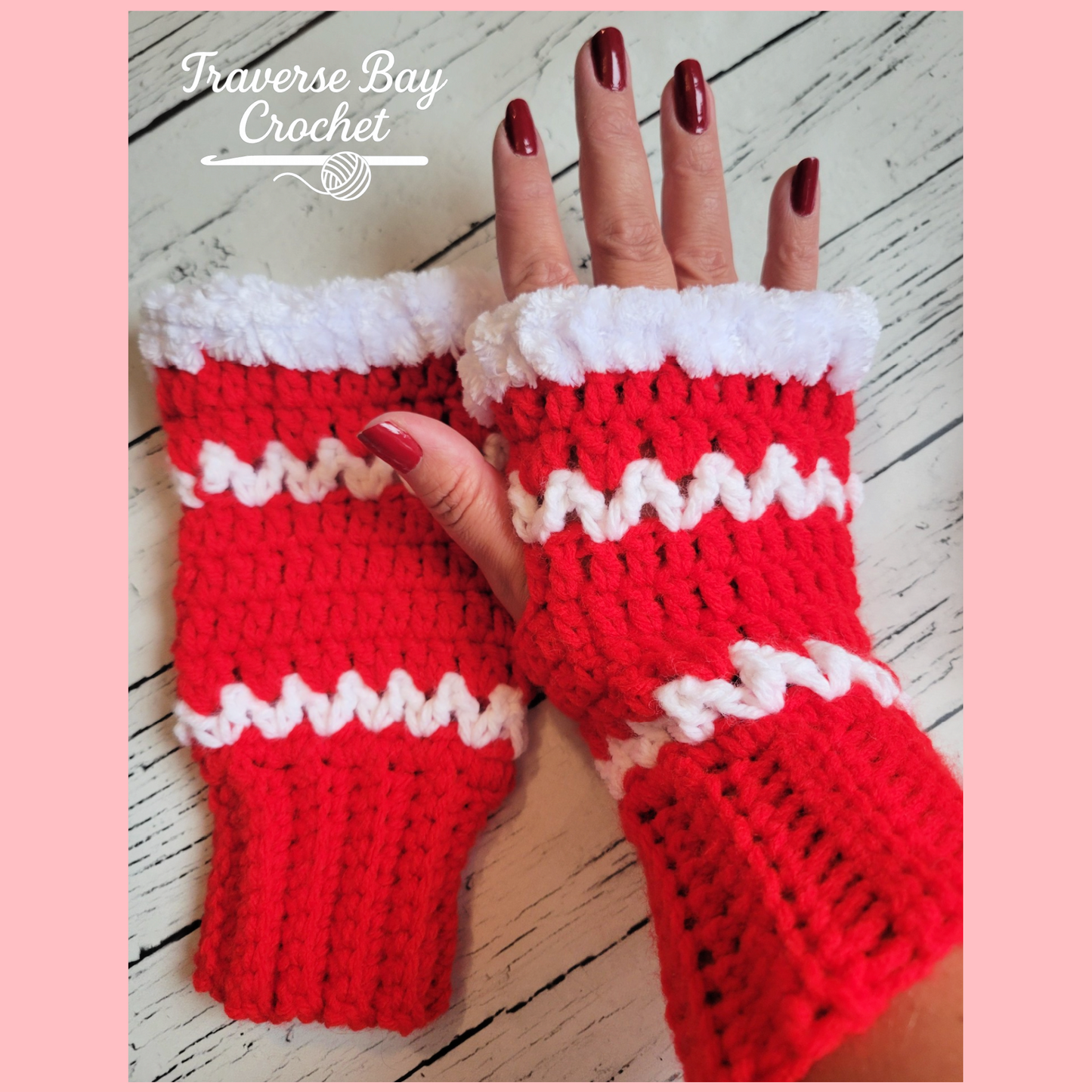 Crochet Mrs. Claus Fingerless Mittens Pattern